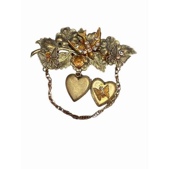 vintage dangling heart brooch butterfly - Picture 1 of 7